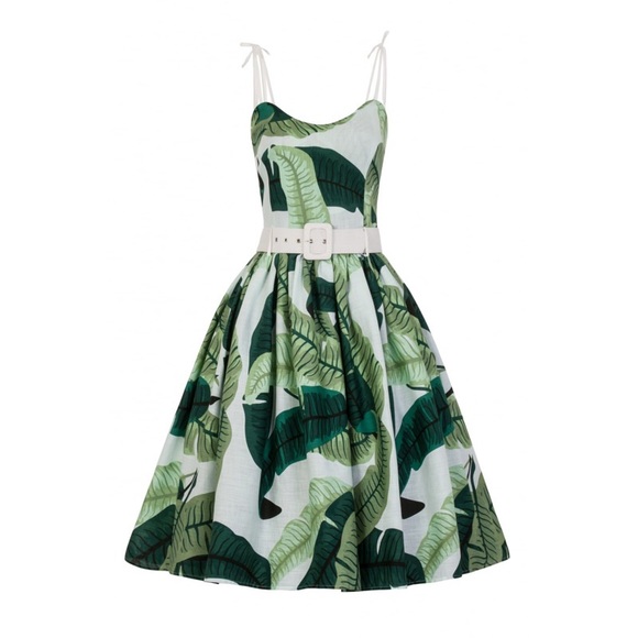 Unique Vintage Dresses & Skirts - Collectif Mainline Jade Swing Dress - Banana Leaf